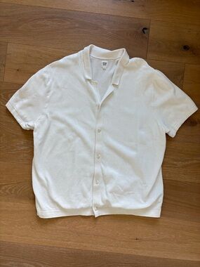 GAP Mens White Knit Short Sleeve Button-Up Shirt 100% Cotton Size XXL